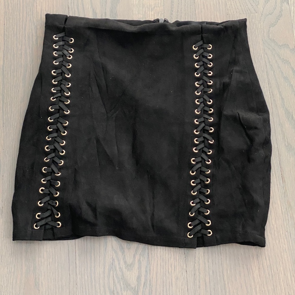 Suede Black Lace Up Mini Skirt